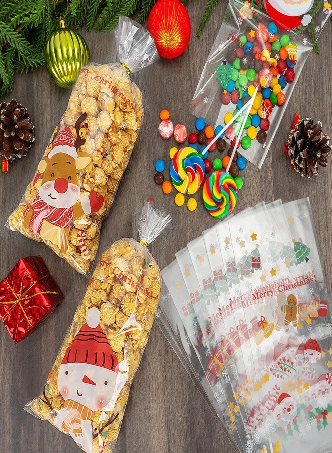 PADELO 100 Pcs Christmas Treat Bags - Merry Christmas Candy Bag, Plastic Xmas Cellophane Cello Goodie Goody Cookie Gift Snack Bags with Twist Ties for Goodies Present Wrap Xmas Party Favors Supplies - Image 2